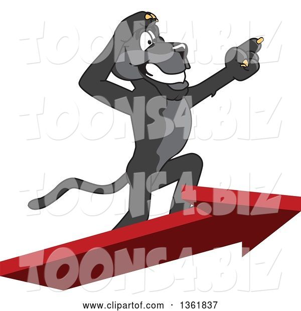Vector Illustration of a Black Panther School Mascot Standing on an Arrow and Pointing, Symbolizing Leadership