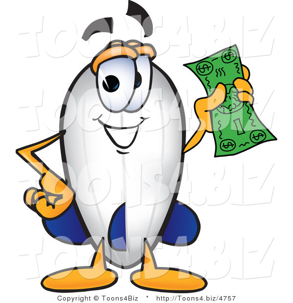 Vector Illustration of a Blimp Mascot Holding a Dollar Bill