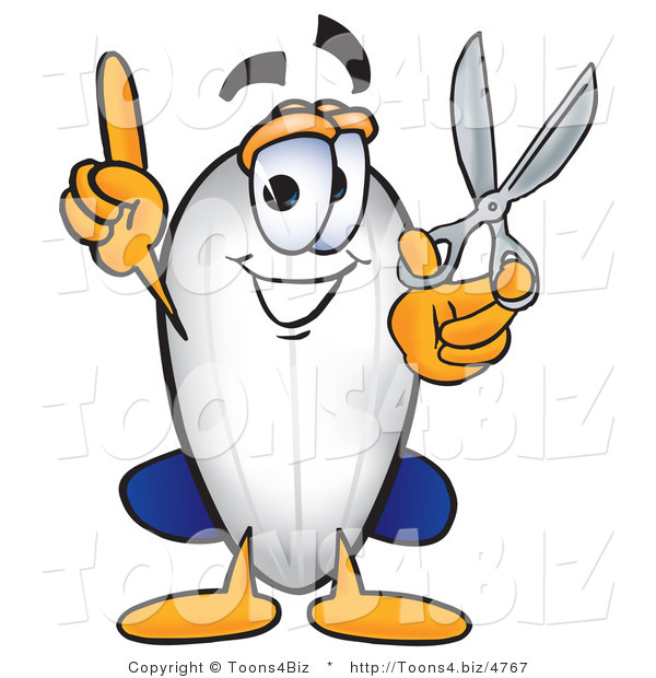Vector Illustration of a Blimp Mascot Holding a Pair of Scissors