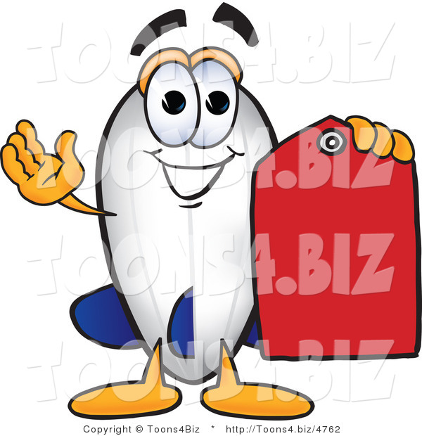Vector Illustration of a Blimp Mascot Holding a Red Clearance Price Tag
