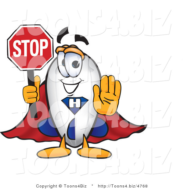 Vector Illustration of a Blimp Mascot Holding a Stop Sign with His Arm out in Front