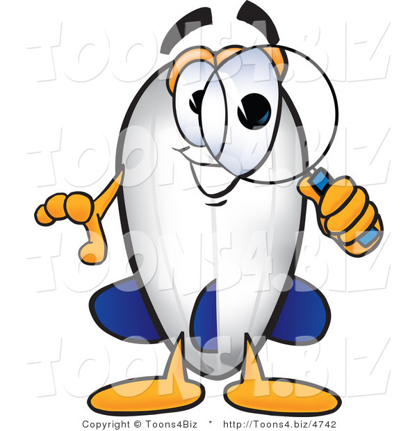 Vector Illustration of a Blimp Mascot Looking Through a Magnifying Glass
