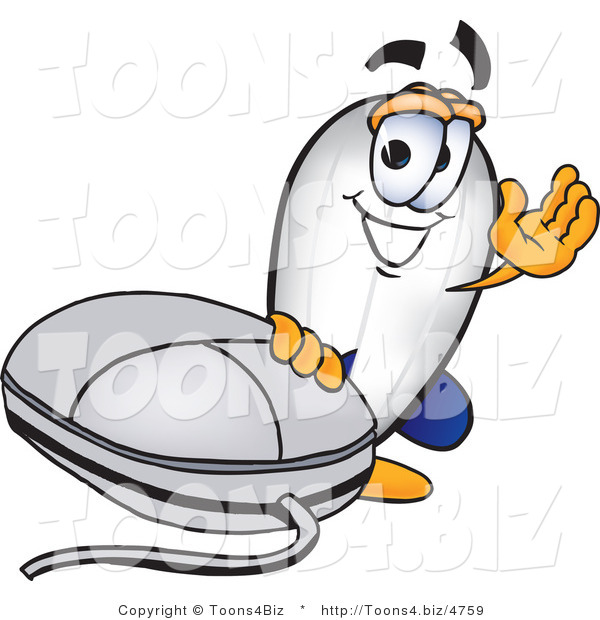Vector Illustration of a Blimp Mascot Standing by a Computer Mouse