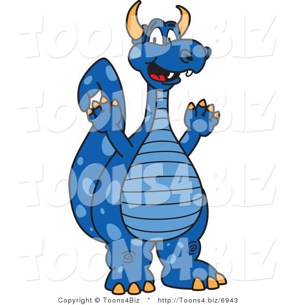 Vector Illustration of a Blue Cartoon Dragon Mascot