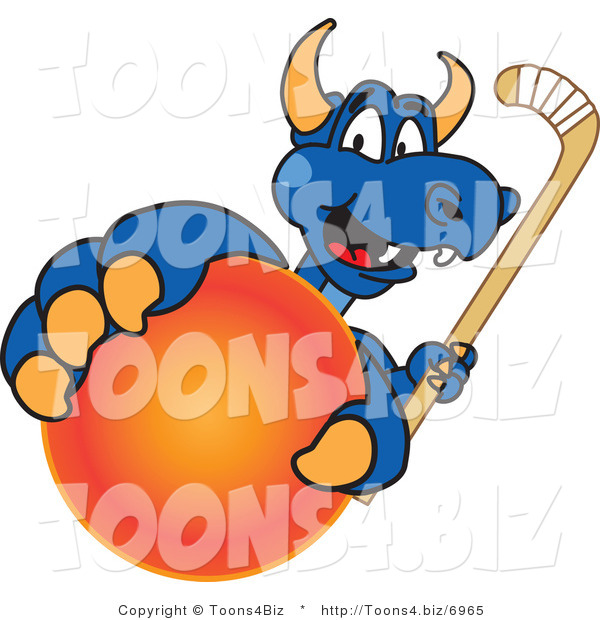Vector Illustration of a Blue Cartoon Dragon Mascot Grabbing a Field Hockey Ball