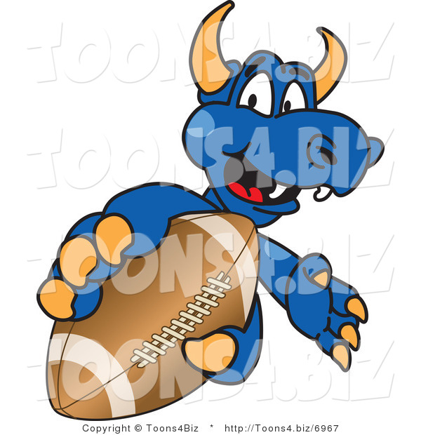 Vector Illustration of a Blue Cartoon Dragon Mascot Grabbing a Football