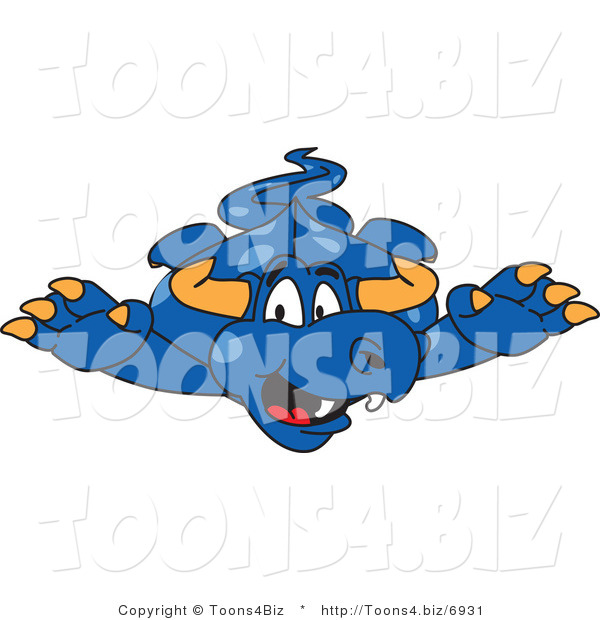 Vector Illustration of a Blue Cartoon Dragon Mascot Leaping Forward