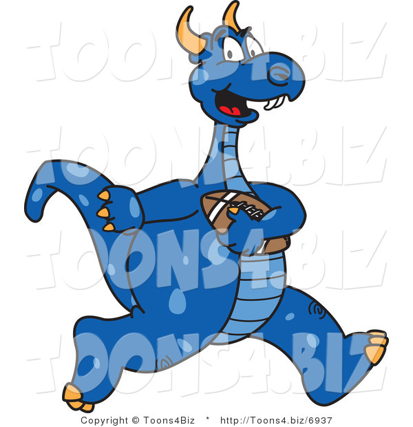 Vector Illustration of a Blue Cartoon Dragon Mascot Running with a Football