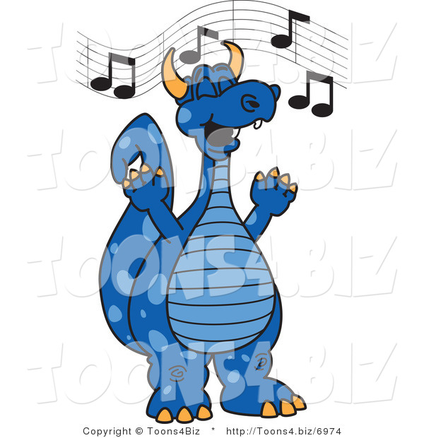 Vector Illustration of a Blue Cartoon Dragon Mascot Singing