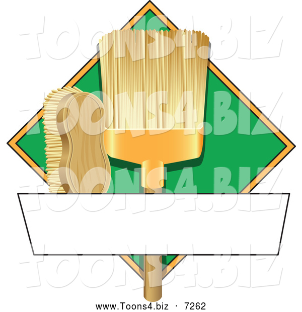 Vector Illustration of a Broom and Scrub Brush Cleaning Sign or Logo