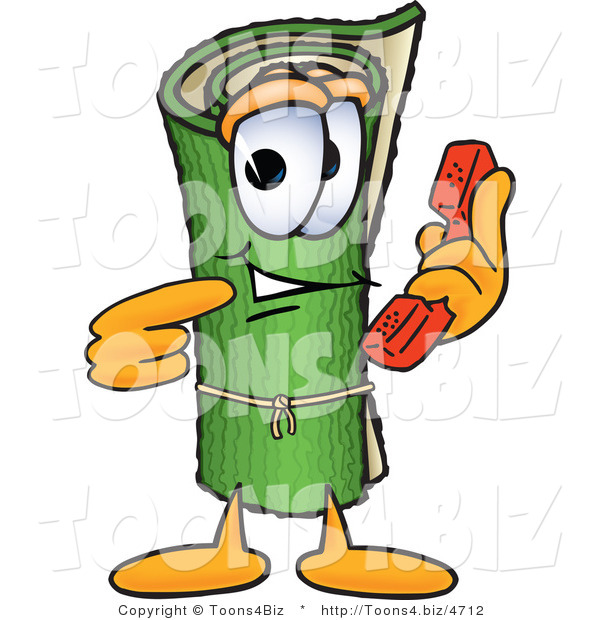 Vector Illustration of a Carpet Roll Mascot Holding a Telephone