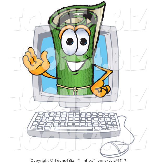Vector Illustration of a Carpet Roll Mascot in a Computer Screen
