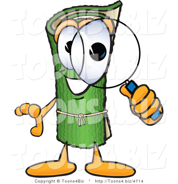 Vector Illustration of a Carpet Roll Mascot Looking Through a Magnifying Glass