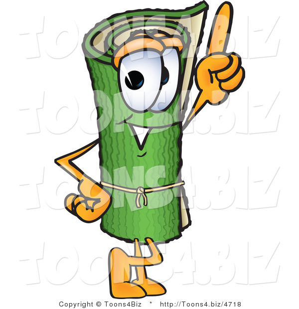 Vector Illustration of a Carpet Roll Mascot Pointing Upwards