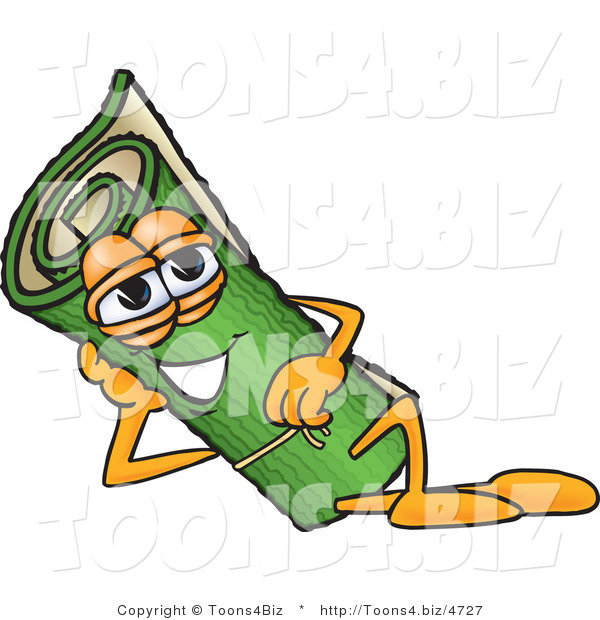 Vector Illustration of a Carpet Roll Mascot Reclined and Resting His Face on His Hand
