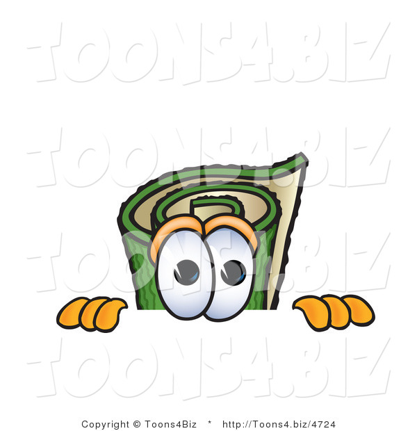 Vector Illustration of a Carpet Roll Mascot Scared, Peeking over a Surface