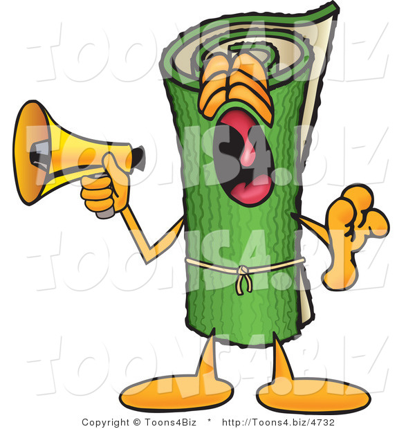 Vector Illustration of a Carpet Roll Mascot Screaming into a Megaphone