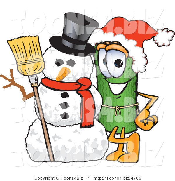 Vector Illustration of a Carpet Roll Mascot with a Snowman on Christmas