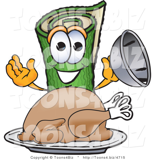 Vector Illustration of a Carpet Roll Mascot with a Thanksgiving Turkey on a Platter