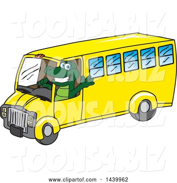 Vector Illustration of a Cartoon Alligator Mascot Driving a School Bus