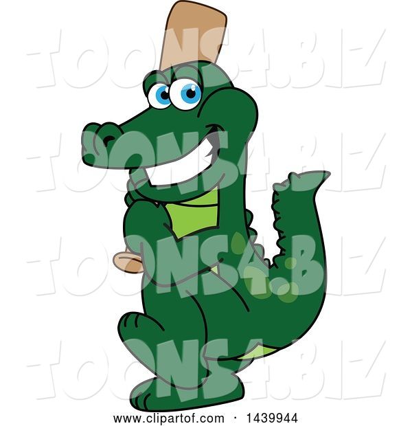 Vector Illustration of a Cartoon Alligator Mascot Holding a Baseball Bat