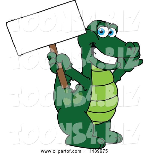 Vector Illustration of a Cartoon Alligator Mascot Holding a Blank Sign
