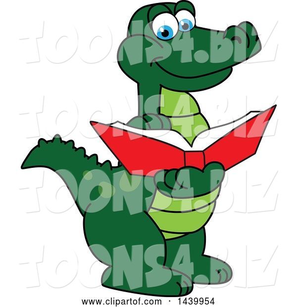Vector Illustration of a Cartoon Alligator Mascot Reading a Book