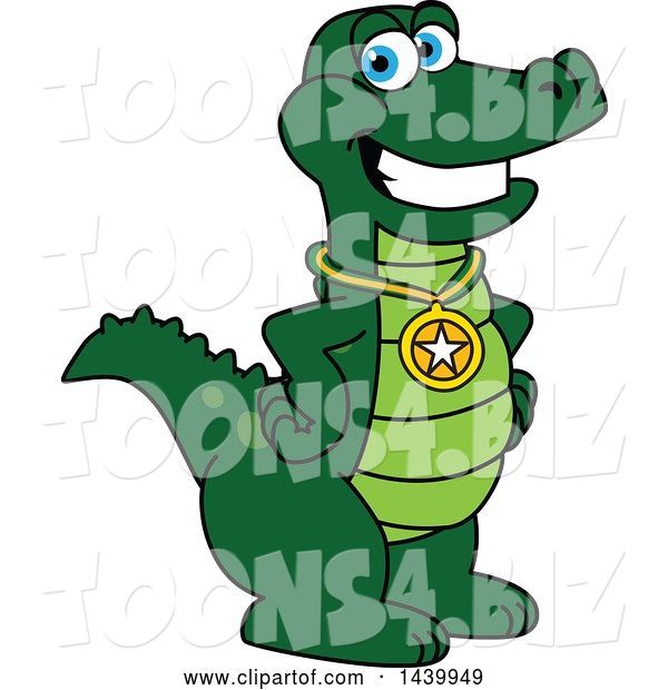 Vector Illustration of a Cartoon Alligator Mascot Wearing a Sports Medal
