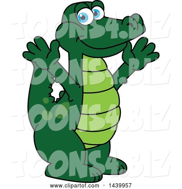 Vector Illustration of a Cartoon Alligator Mascot Welcoming or Cheering