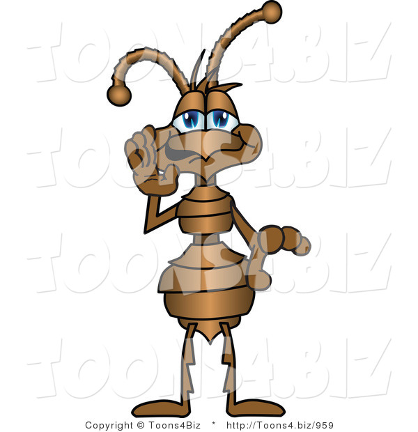 Vector Illustration of a Cartoon Ant Mascot Holding His Hand up to His Face and Whispering