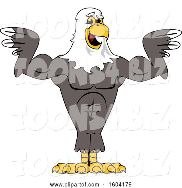 Vector Illustration of a Cartoon Bald Eagle Mascot Flexing His Muscles