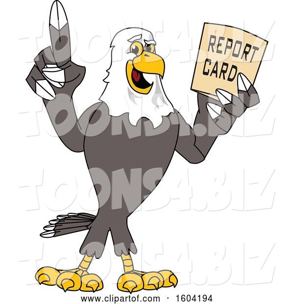 Vector Illustration of a Cartoon Bald Eagle Mascot Holding a Report Card
