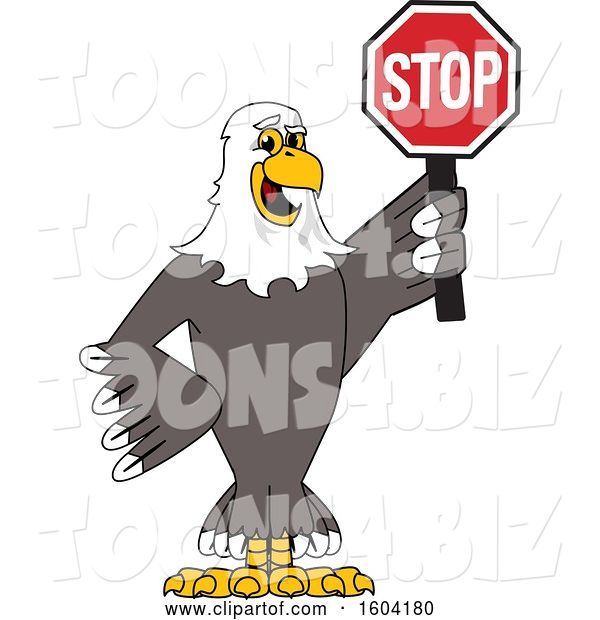 Vector Illustration of a Cartoon Bald Eagle Mascot Holding a Stop Sign