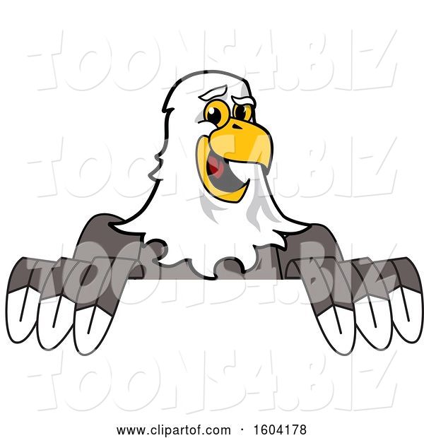 Vector Illustration of a Cartoon Bald Eagle Mascot over a Sign