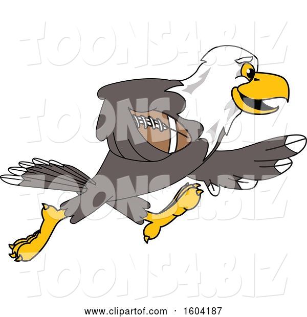 Vector Illustration of a Cartoon Bald Eagle Mascot Playing Football