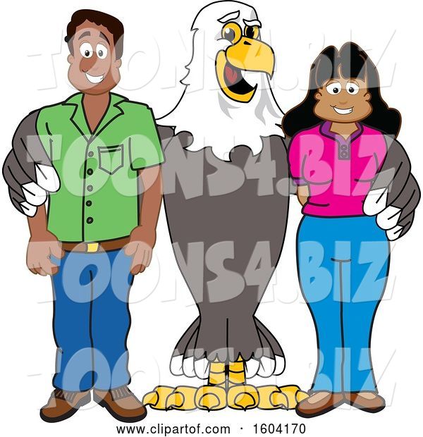 Vector Illustration of a Cartoon Bald Eagle Mascot with Parents