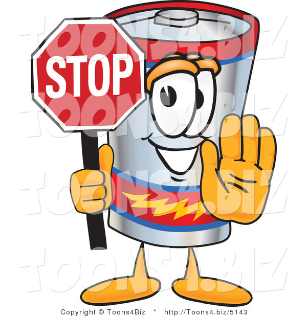 Vector Illustration of a Cartoon Battery Mascot Holding a Stop Sign