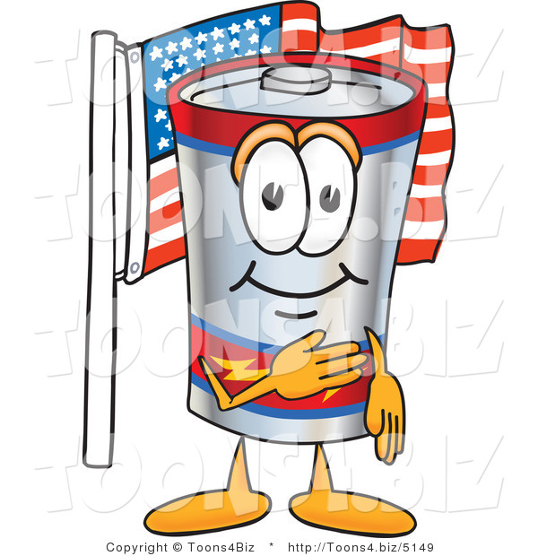 Vector Illustration of a Cartoon Battery Mascot Pledging Allegiance to an American Flag