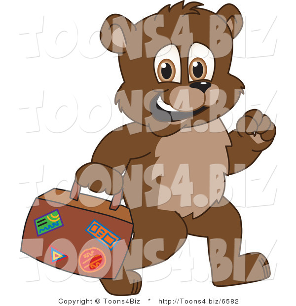 Vector Illustration of a Cartoon Bear Mascot Carrying a Suitcase