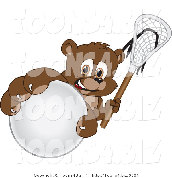 Vector Illustration of a Cartoon Bear Mascot Grabbing a Lacrosse Ball