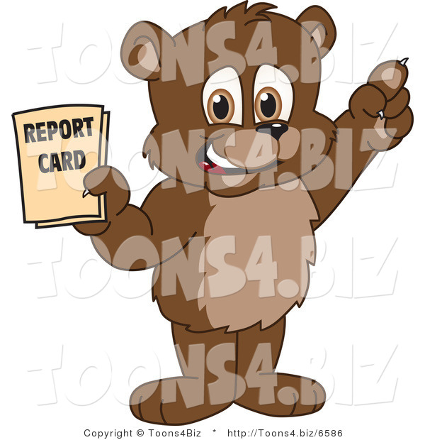 Vector Illustration of a Cartoon Bear Mascot Holding a Report Card