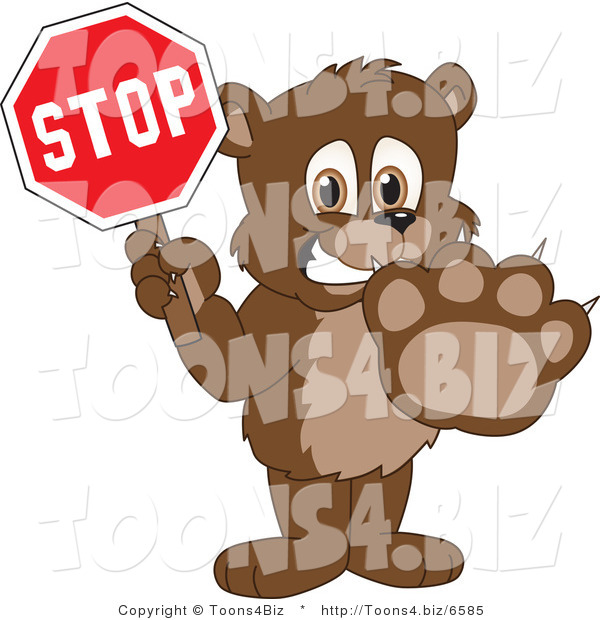 Vector Illustration of a Cartoon Bear Mascot Holding a Stop Sign