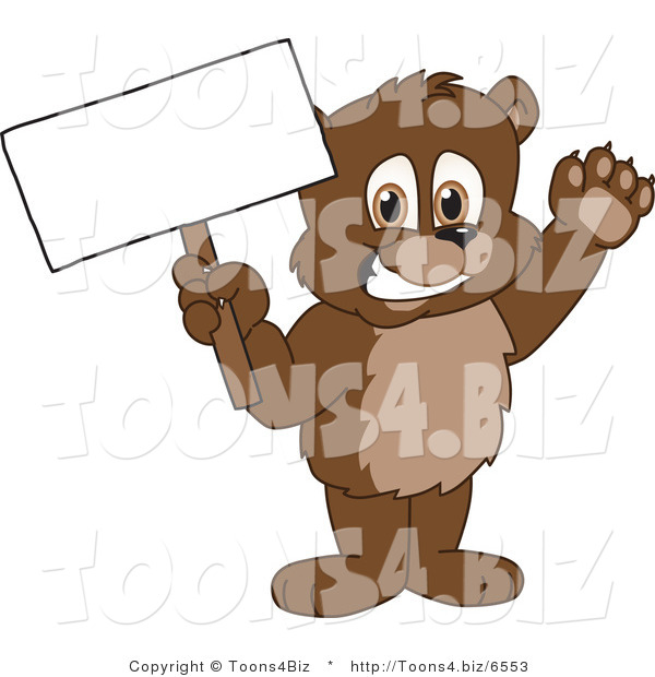 Vector Illustration of a Cartoon Bear Mascot Holding up a Blank Sign