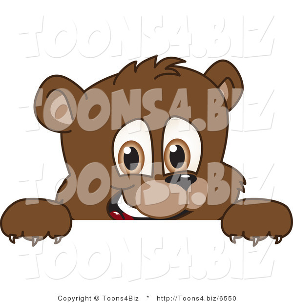 Vector Illustration of a Cartoon Bear Mascot Looking over a Blank Sign