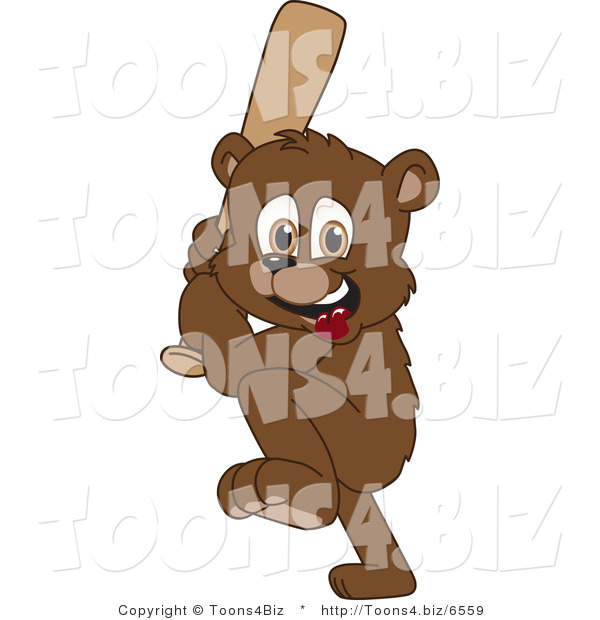 Vector Illustration of a Cartoon Bear Mascot Playing Baseball