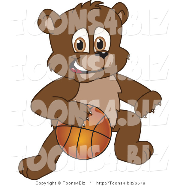 Vector Illustration of a Cartoon Bear Mascot Playing Basketball