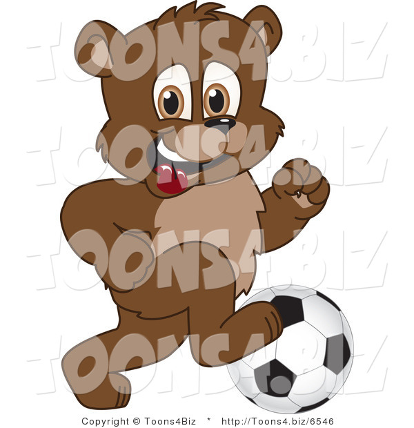 Vector Illustration of a Cartoon Bear Mascot Playing Soccer