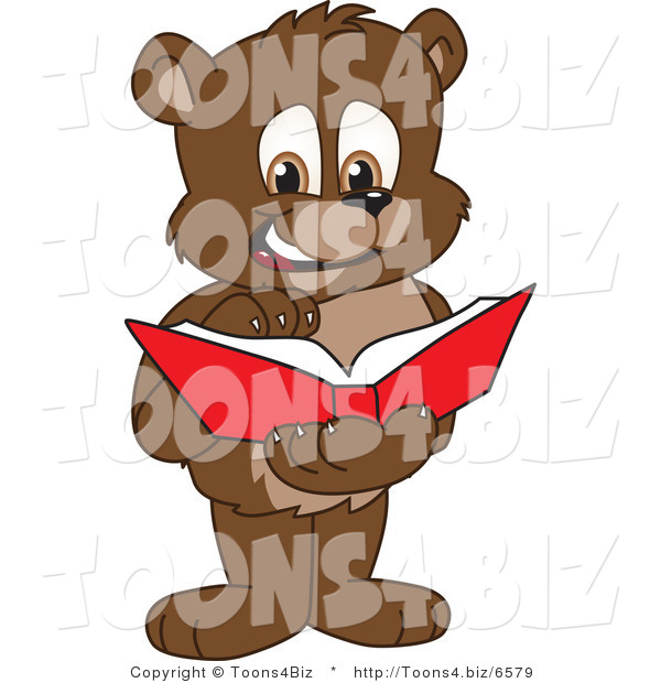 Vector Illustration of a Cartoon Bear Mascot Reading a Book