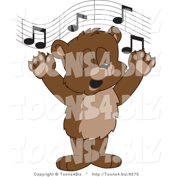 Vector Illustration of a Cartoon Bear Mascot Singing