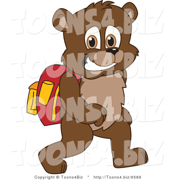 Vector Illustration of a Cartoon Bear Mascot Walking to School